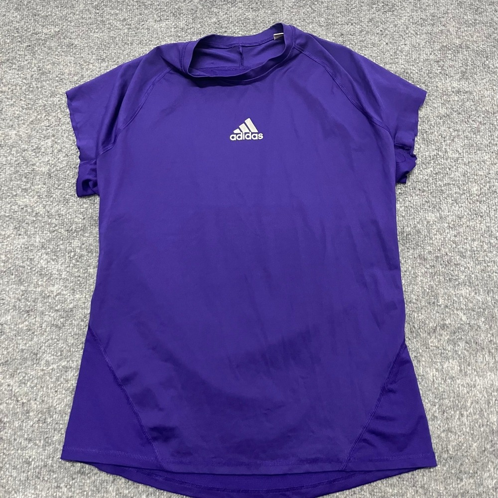 Adidas T-Shirt Womens Size M Purple Athletic Crew Neck Short Sleeve Logo Top